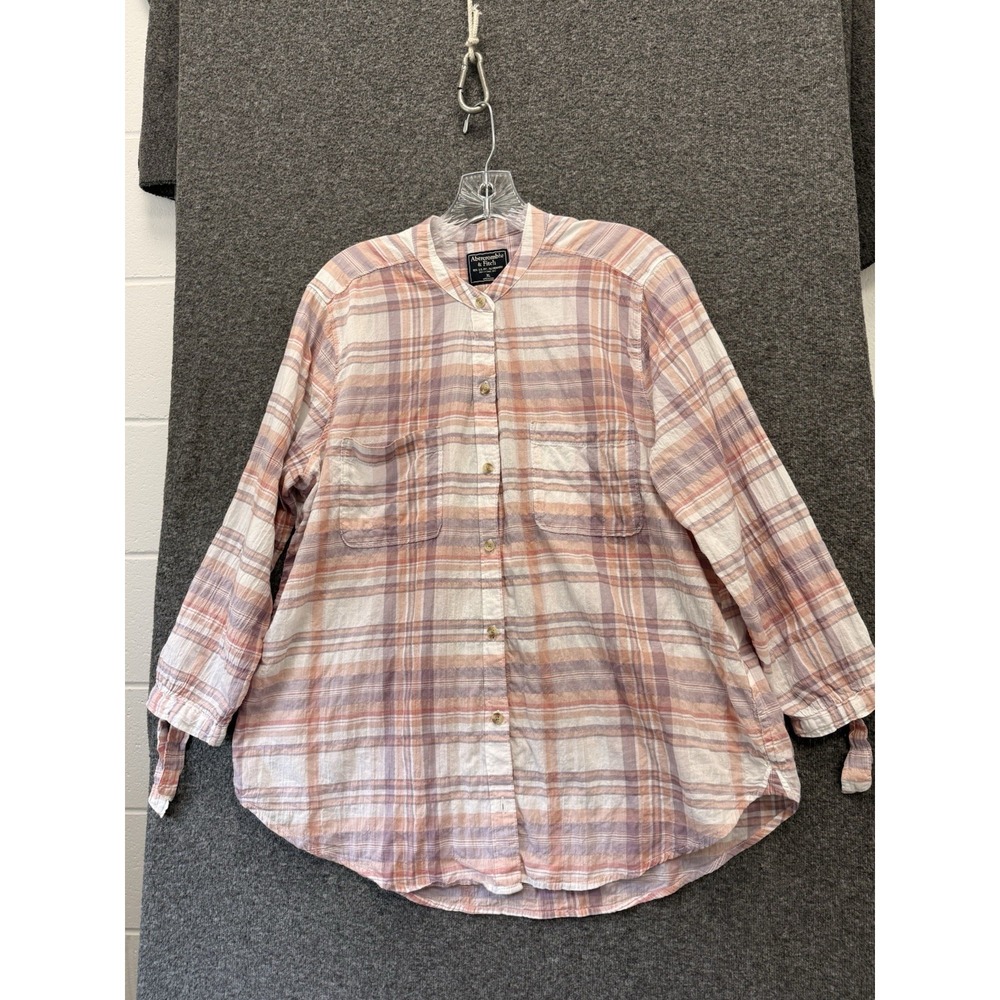 Abercrombie Fitch Women's Button Shirt Size XL White/Pink Plaid Casual Preppy